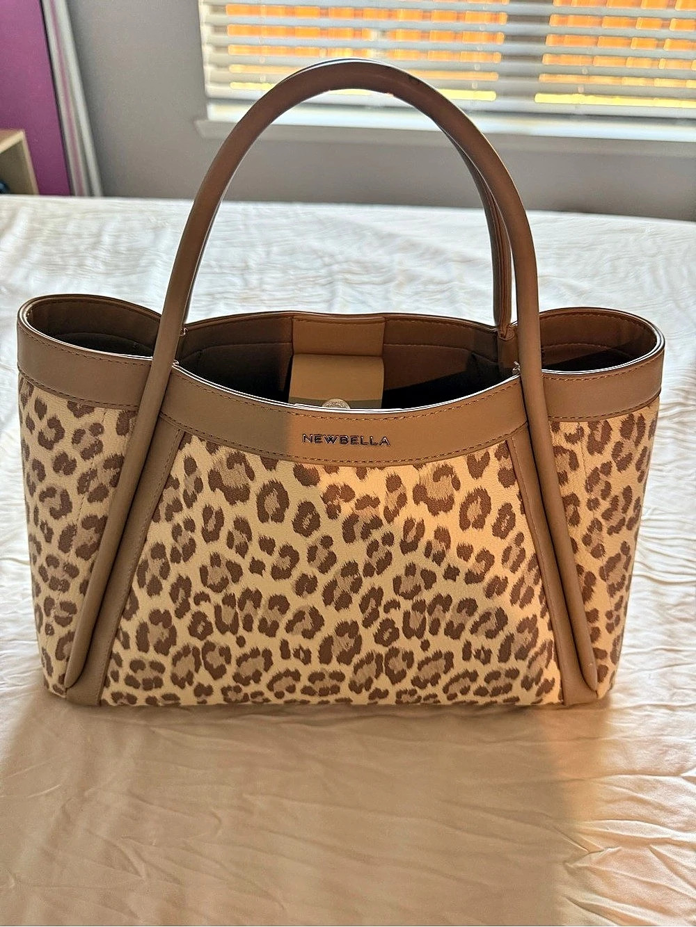 Newbella Kelly M Plus Tote Bag Leopard Print Brown & Beige Like New